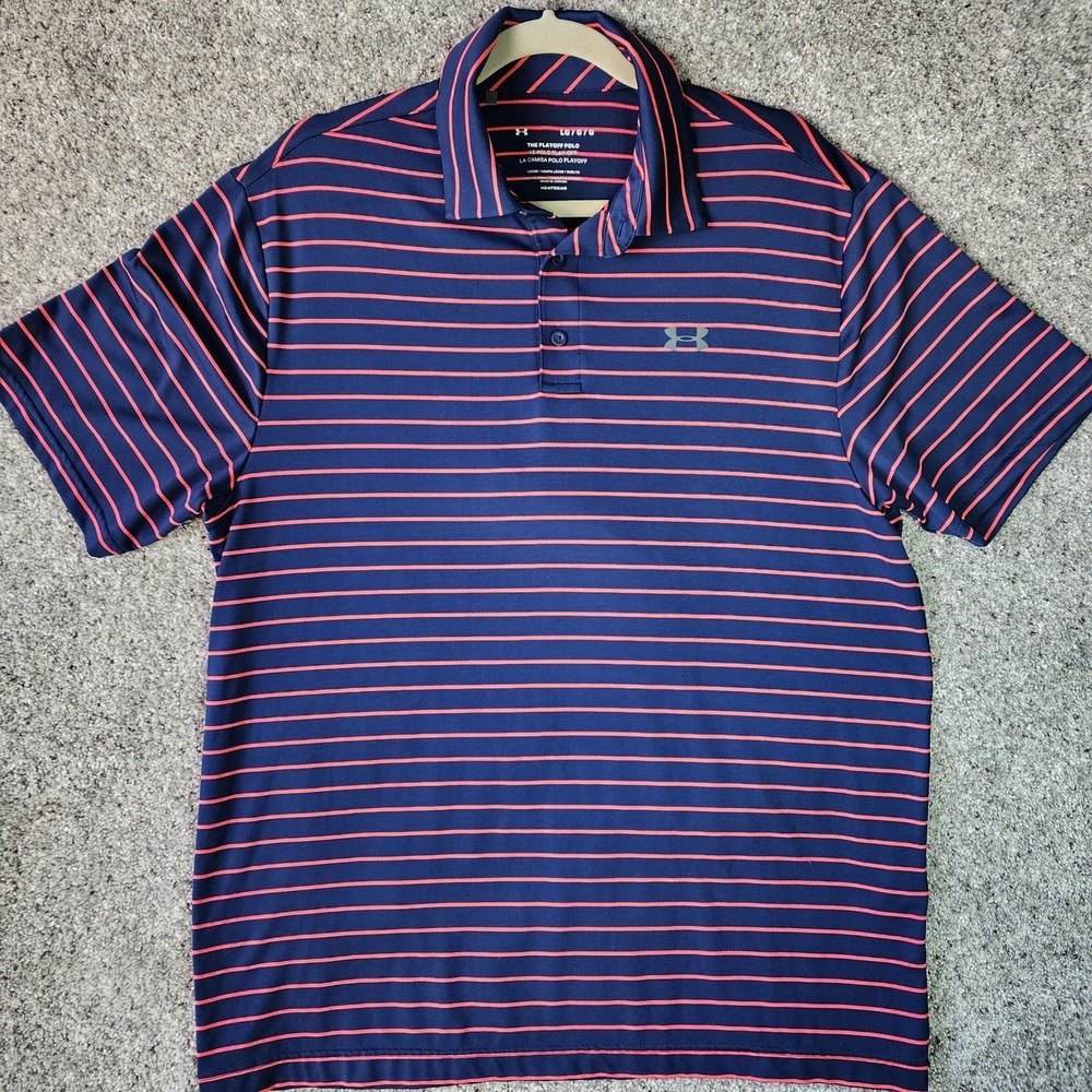 Under Armour Playoff‎ Polo Mens Large Striped HeatGear Golf Shirt Excellent